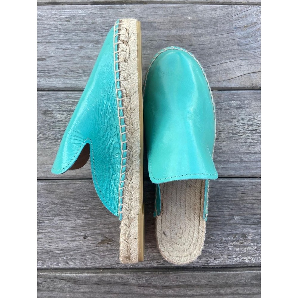 MARINA — Verde agua | Leathersophy Zueco alpargata de piel con suela de yute trenzada — modelo MARINA en color Verde agua de Leathersophy