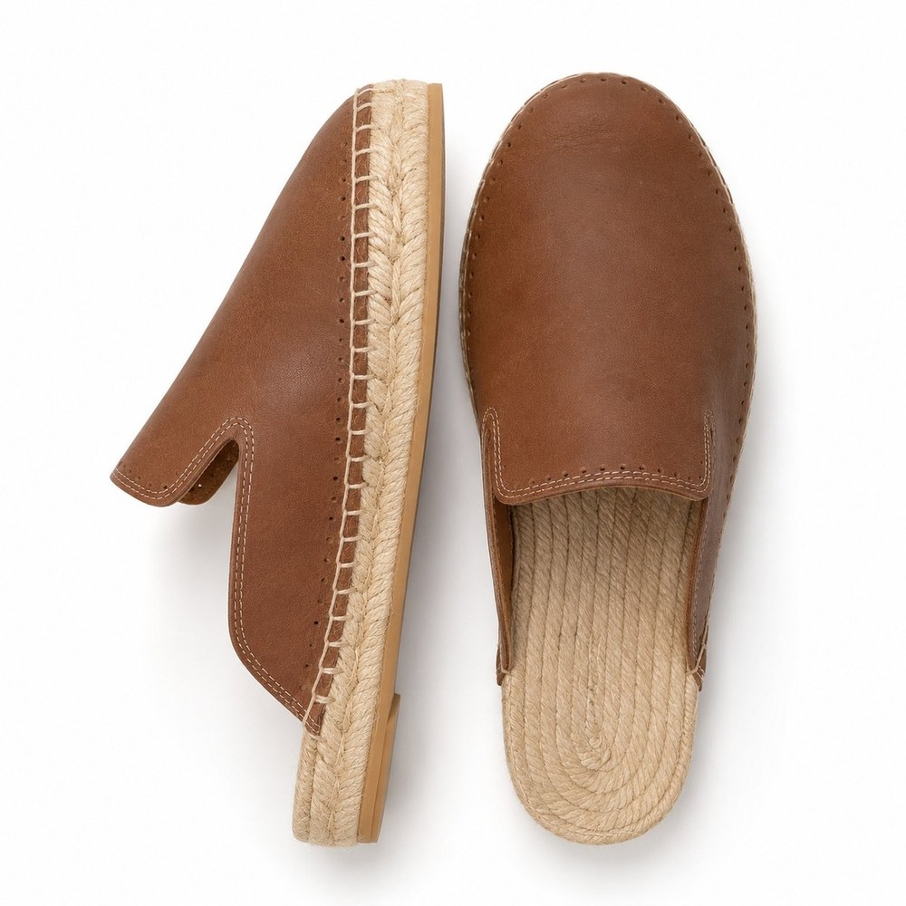 MARINA — Zueco alpargata de piel con suela de yute trenzada | Leathersophy Zueco alpargata de piel con suela de yute trenzada — modelo MARINA hecho a mano en Elche por Leathersophy