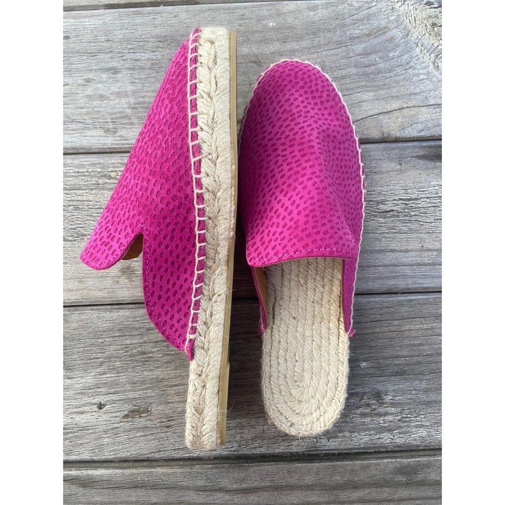 MARINA — Fucsia | Leathersophy Zueco alpargata de piel con suela de yute trenzada — modelo MARINA en color Fucsia de Leathersophy
