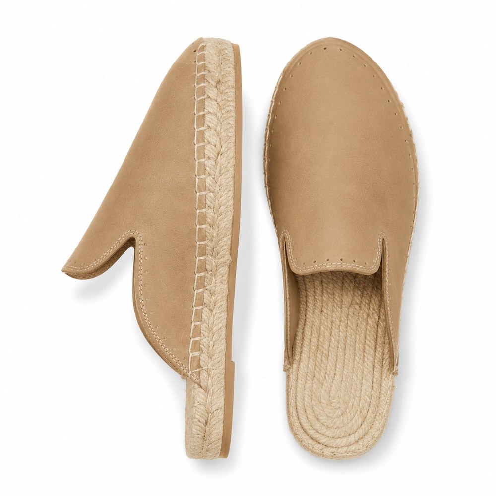 MARINA — Sand | Leathersophy Zueco alpargata de piel con suela de yute trenzada — modelo MARINA en color Sand de Leathersophy